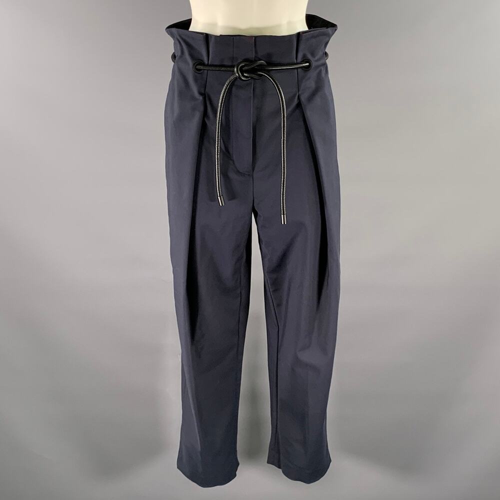 PHILLIP LIM Size 6 Navy Black Cotton Polyamide Trouser Belted Pants
